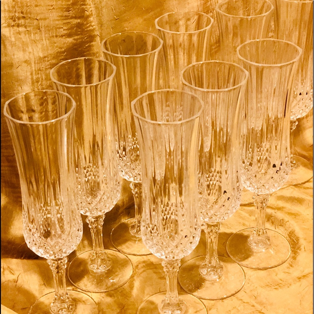 ❄️Set of 10 Longchamp Cristal Champagne Flutes❄️